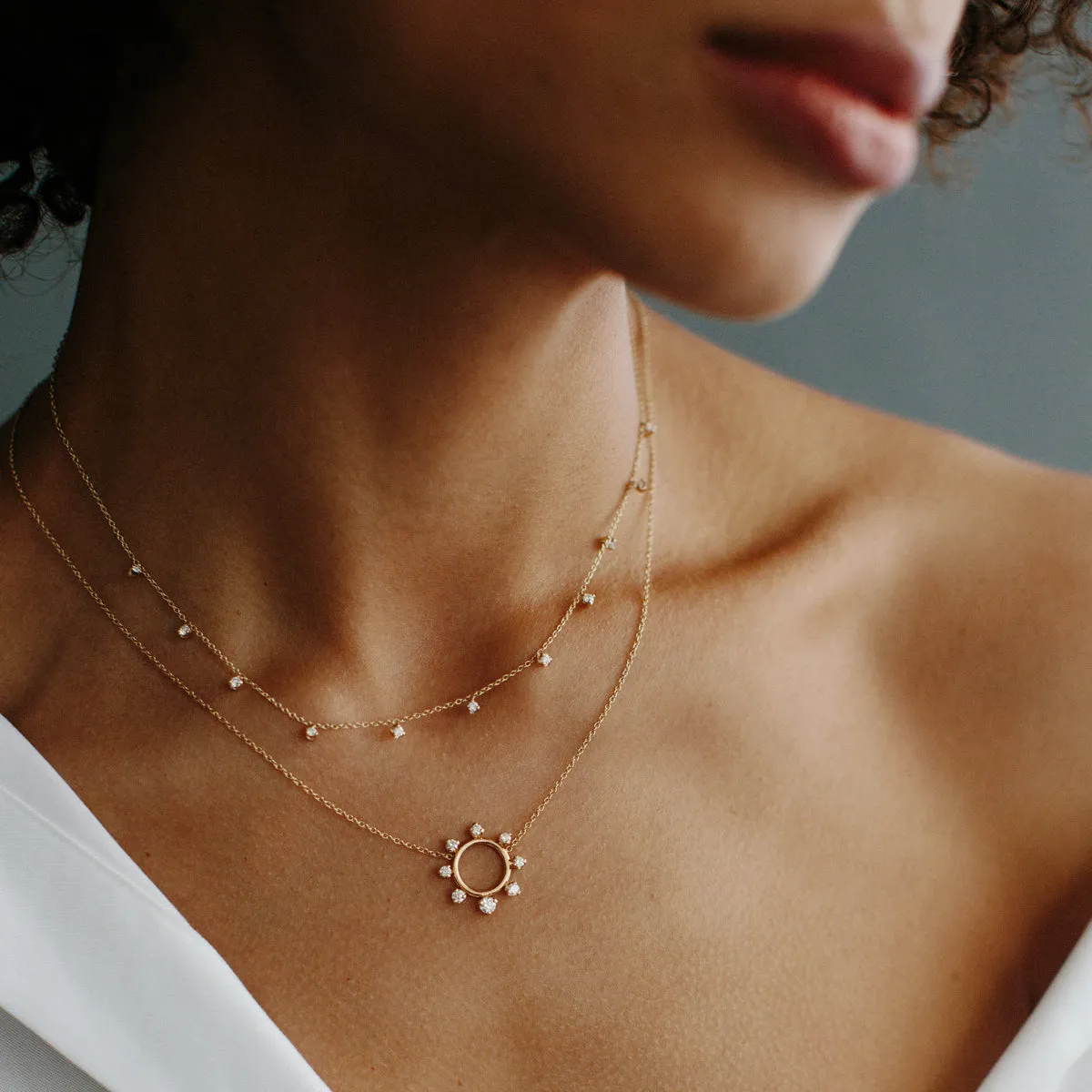 14k 11 Prong Diamond Station Necklace