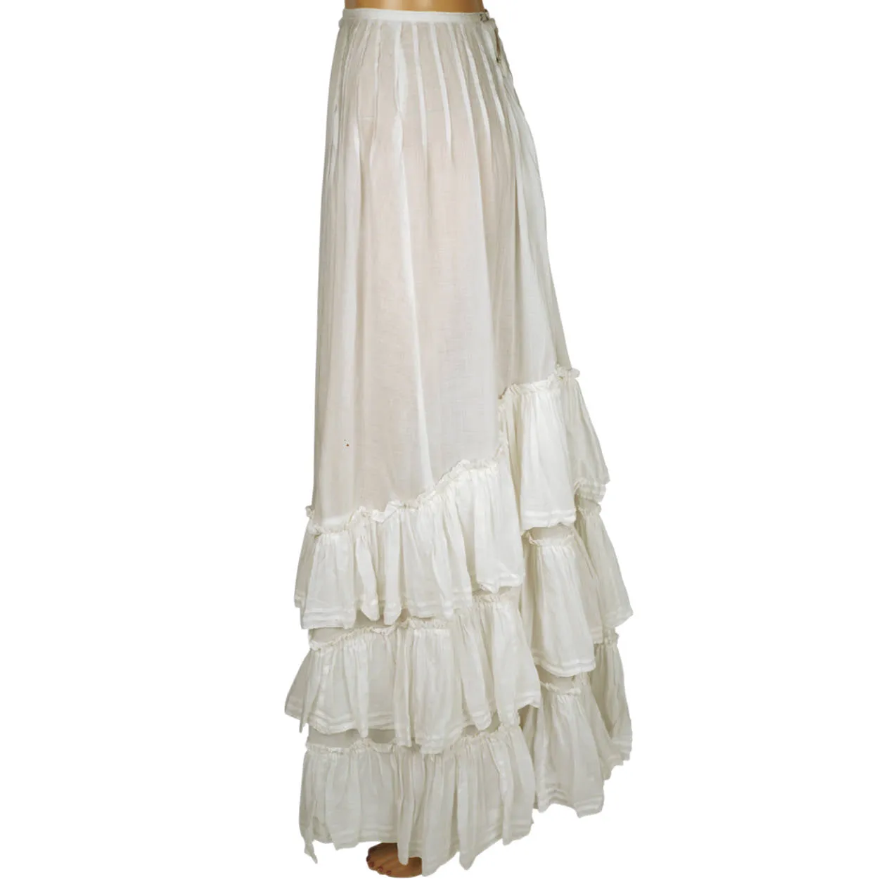 Antique Edwardian White Cotton Skirt 1910 Size S 23 Inch Waist