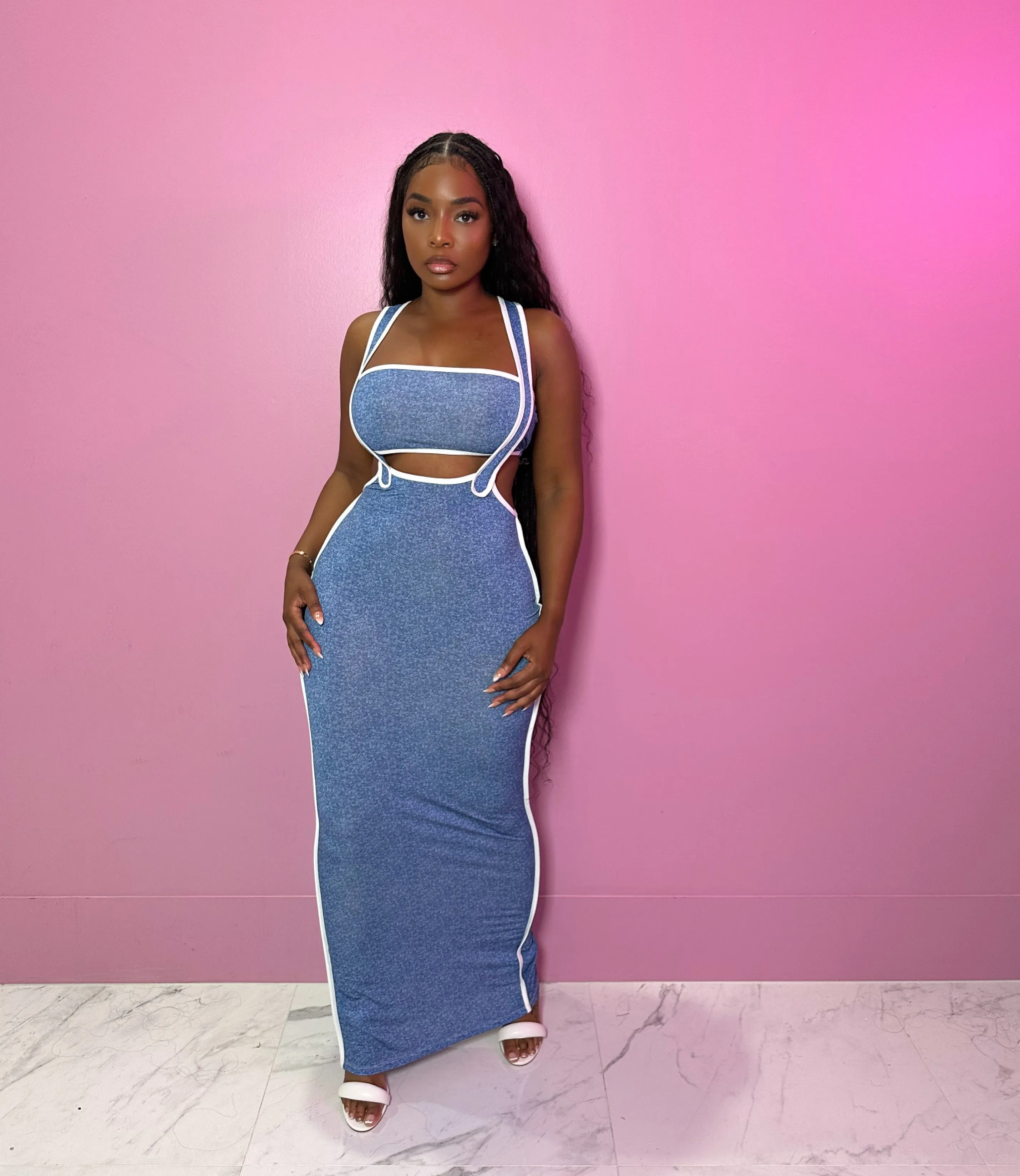 Blue Suspender Skirt Set