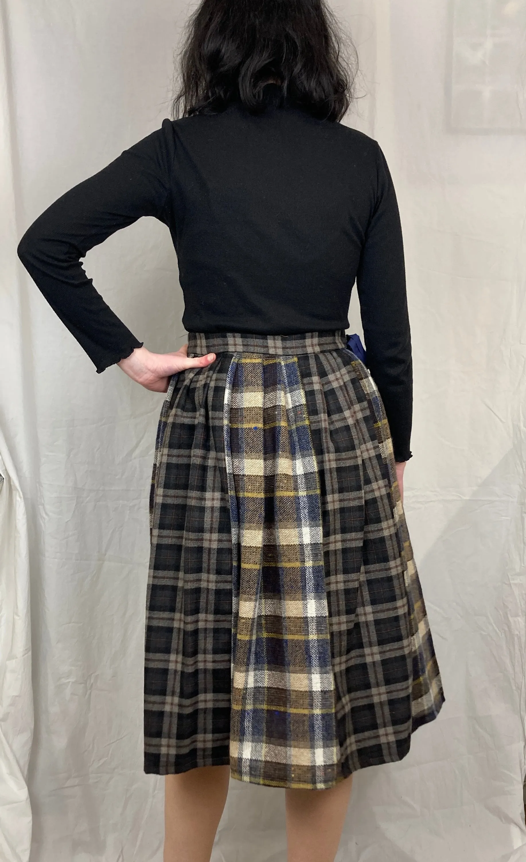 Bonnie Handmade Brown Tartan Pleated Midi Skirt - Size 10 and 12