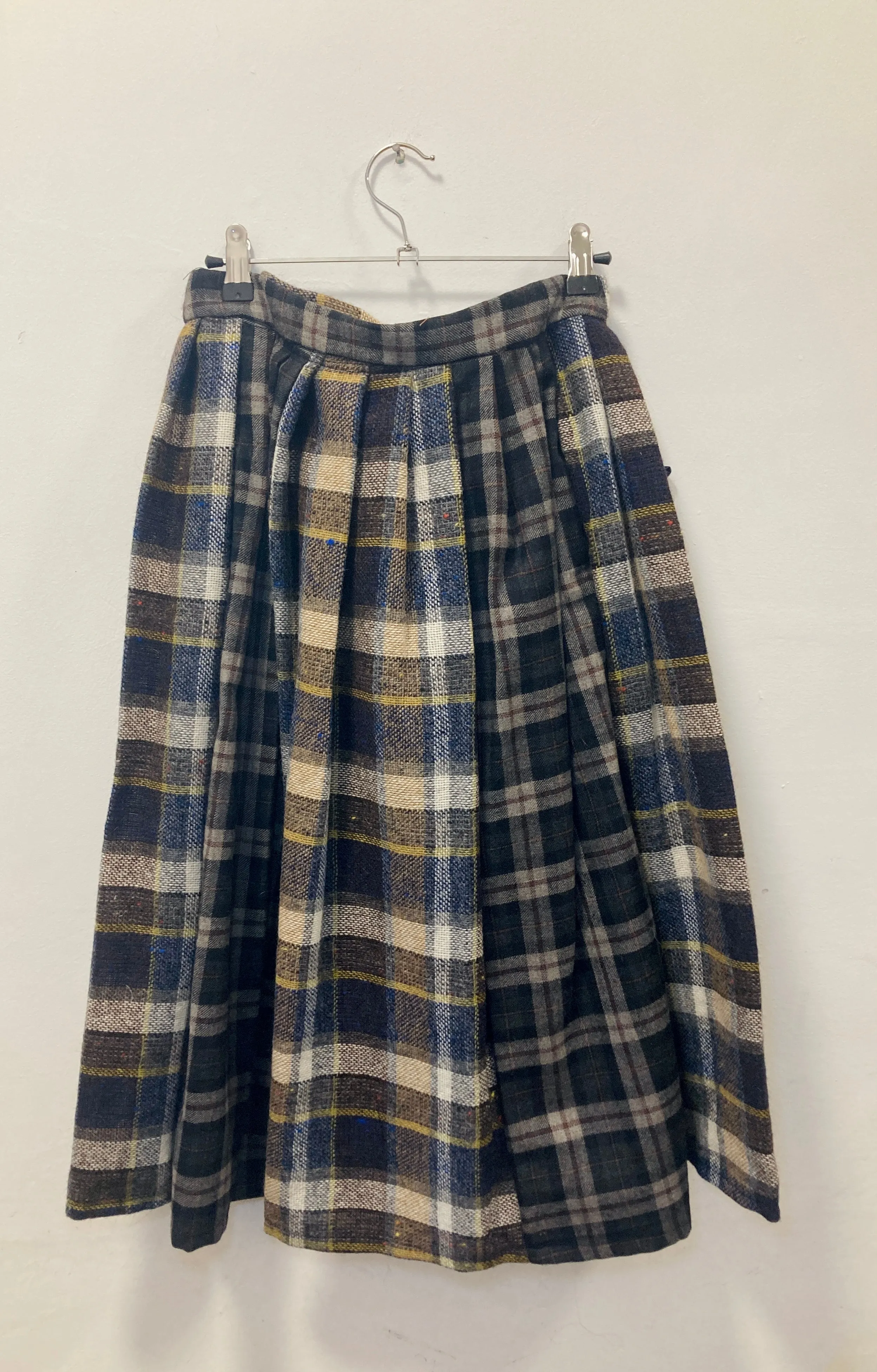 Bonnie Handmade Brown Tartan Pleated Midi Skirt - Size 10 and 12