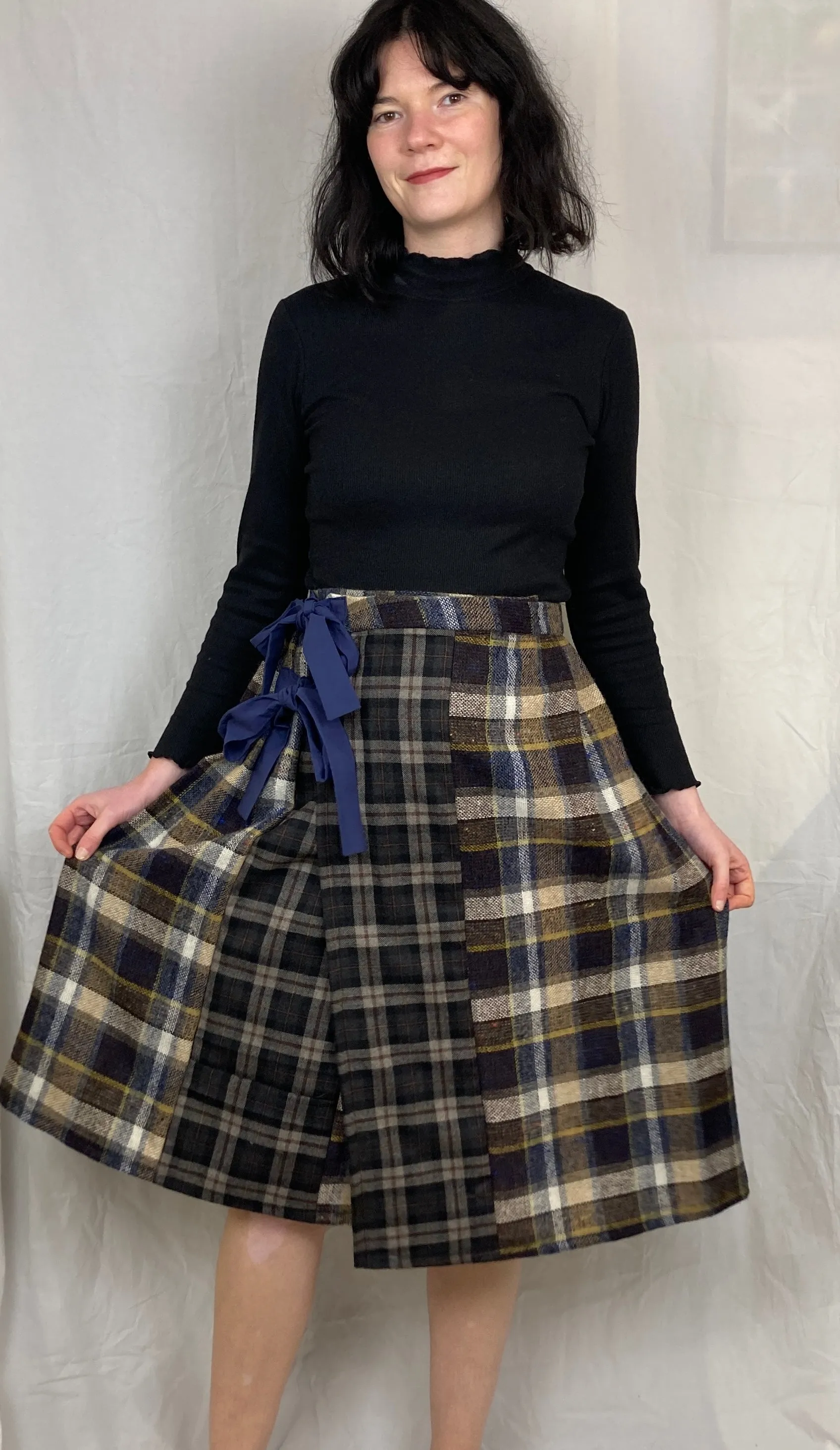 Bonnie Handmade Brown Tartan Pleated Midi Skirt - Size 10 and 12