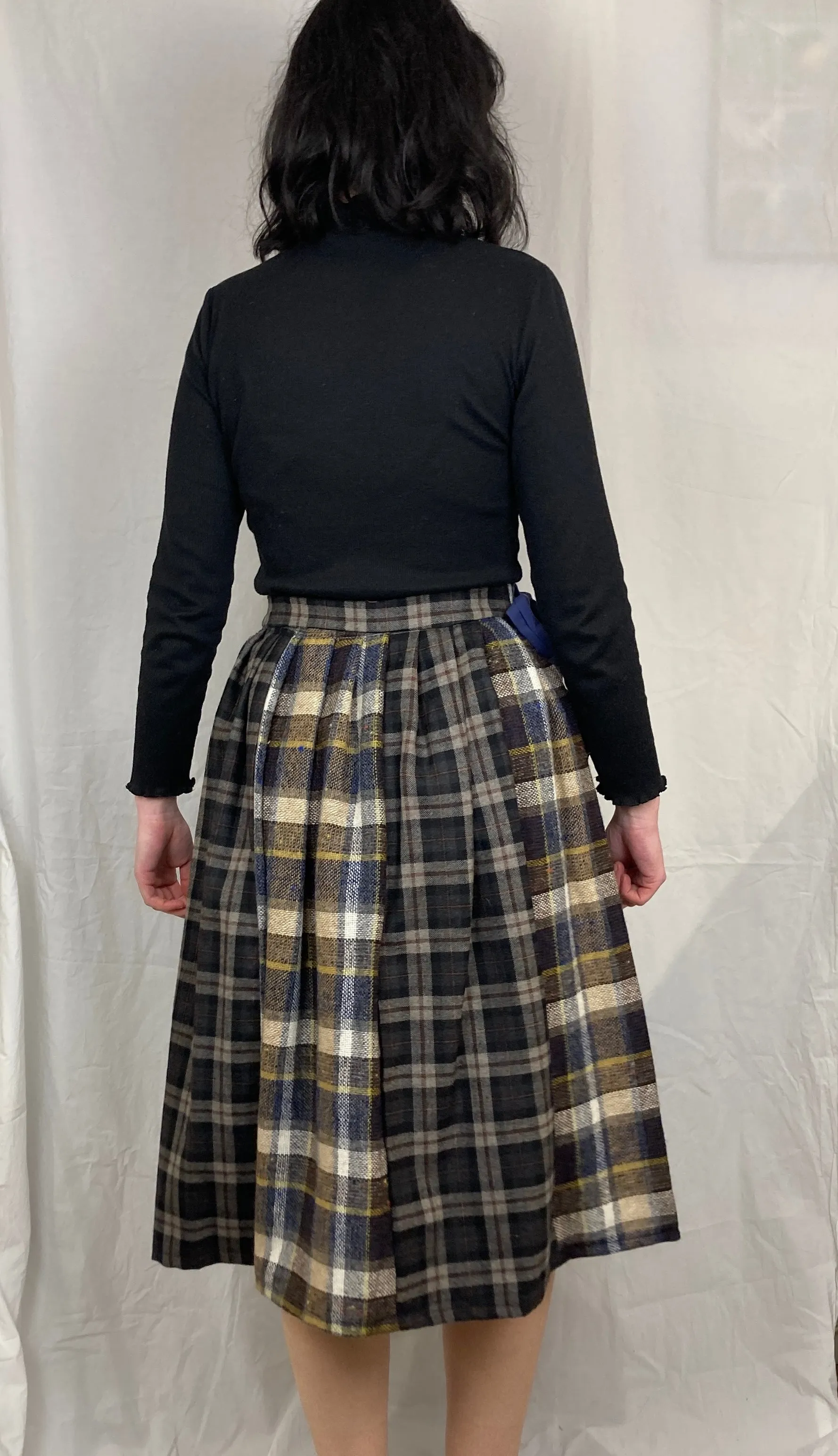 Bonnie Handmade Brown Tartan Pleated Midi Skirt - Size 10 and 12