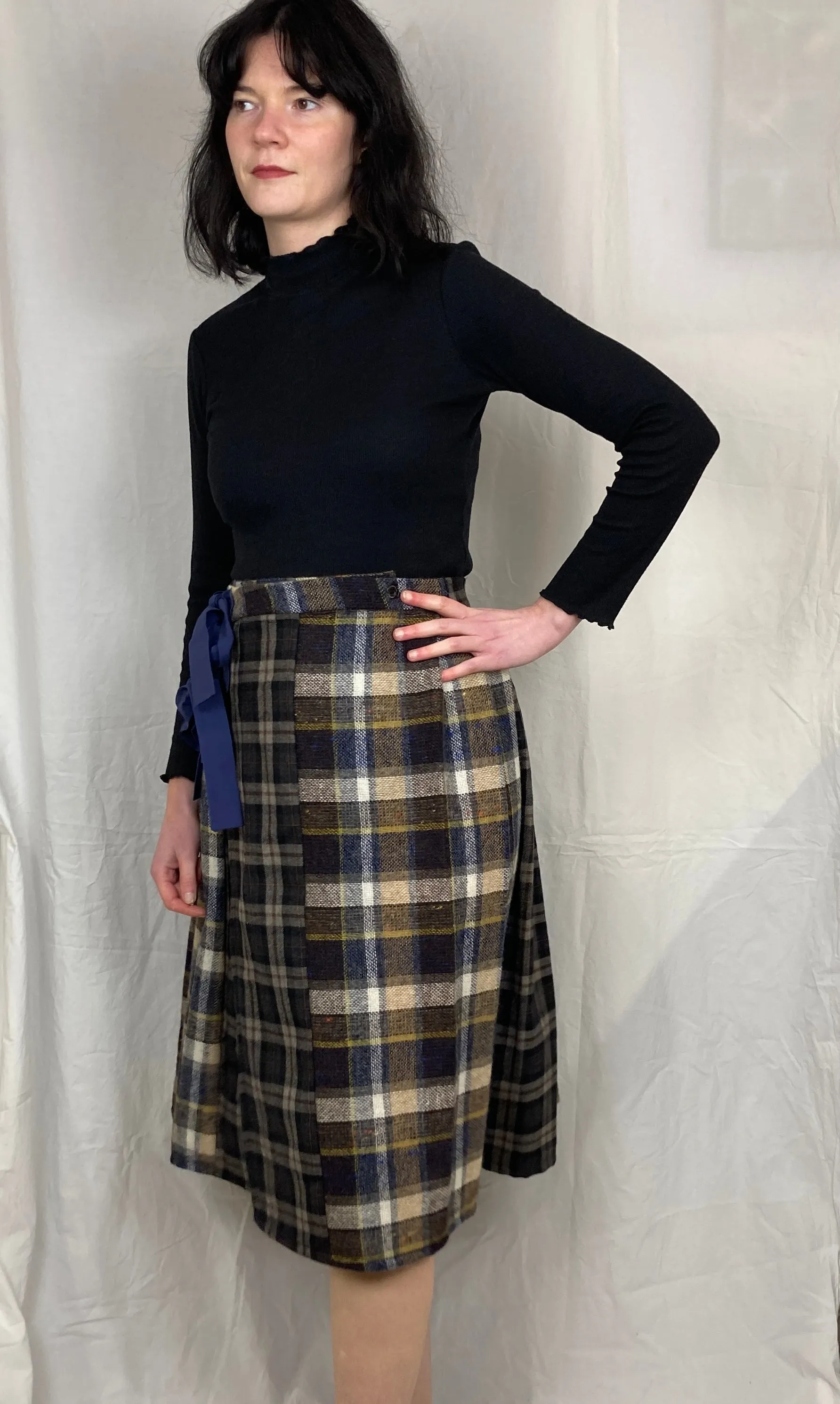 Bonnie Handmade Brown Tartan Pleated Midi Skirt - Size 10 and 12