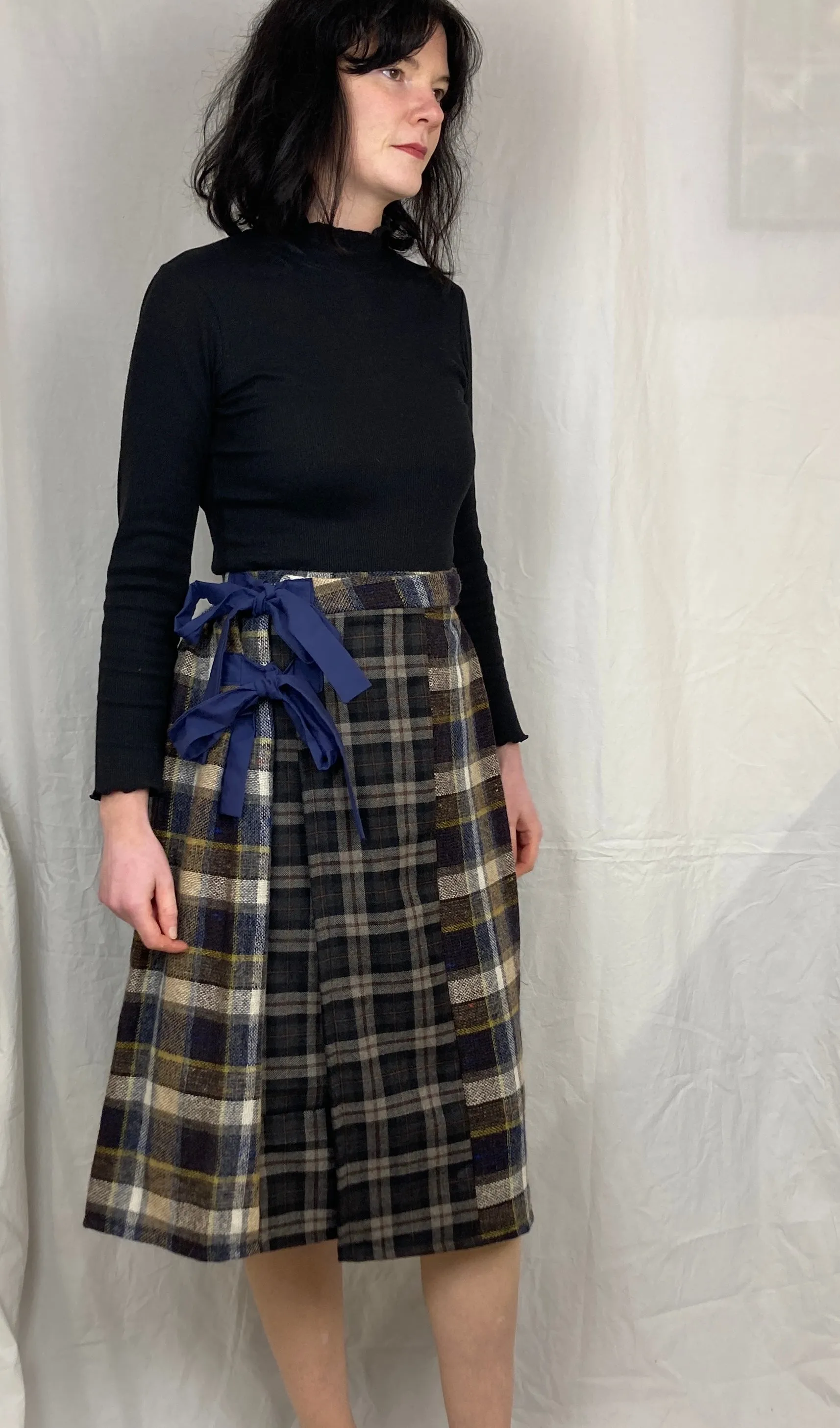 Bonnie Handmade Brown Tartan Pleated Midi Skirt - Size 10 and 12