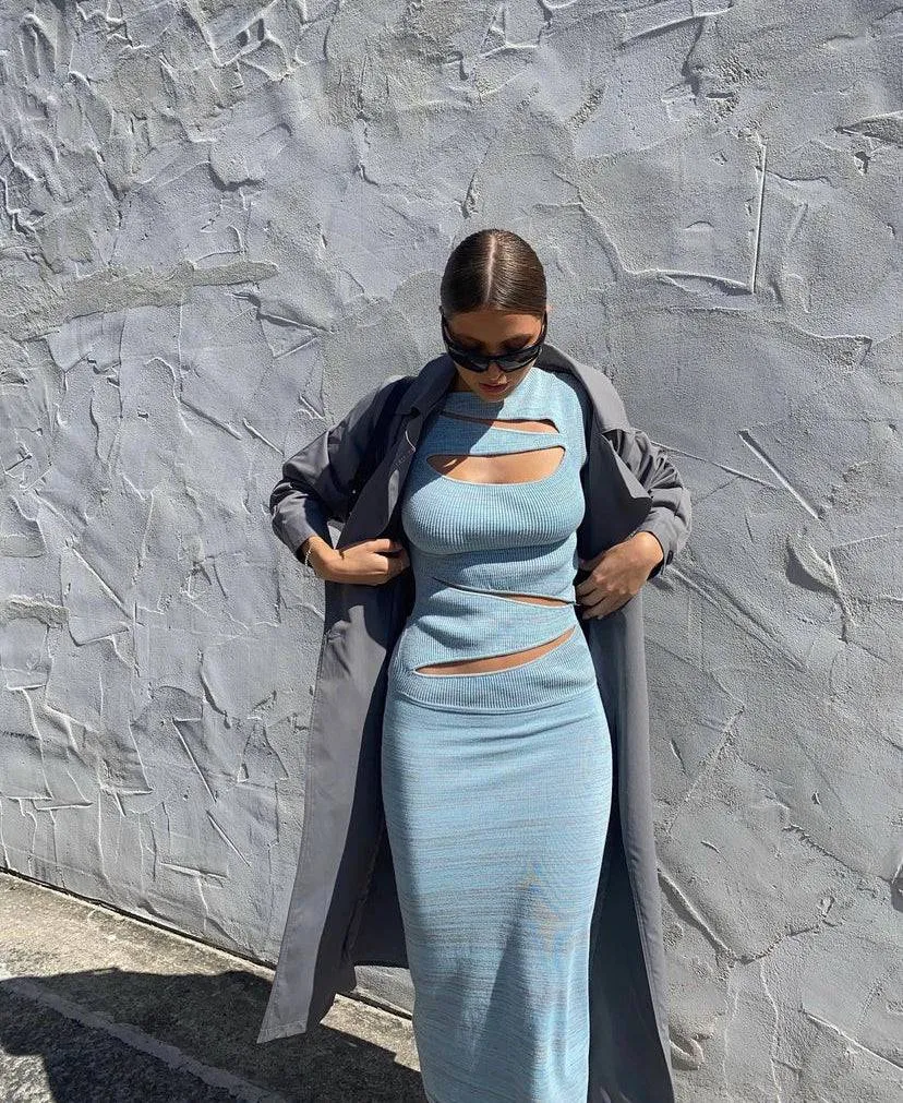Christopher Esber - Slashed Knit Dress in Blue