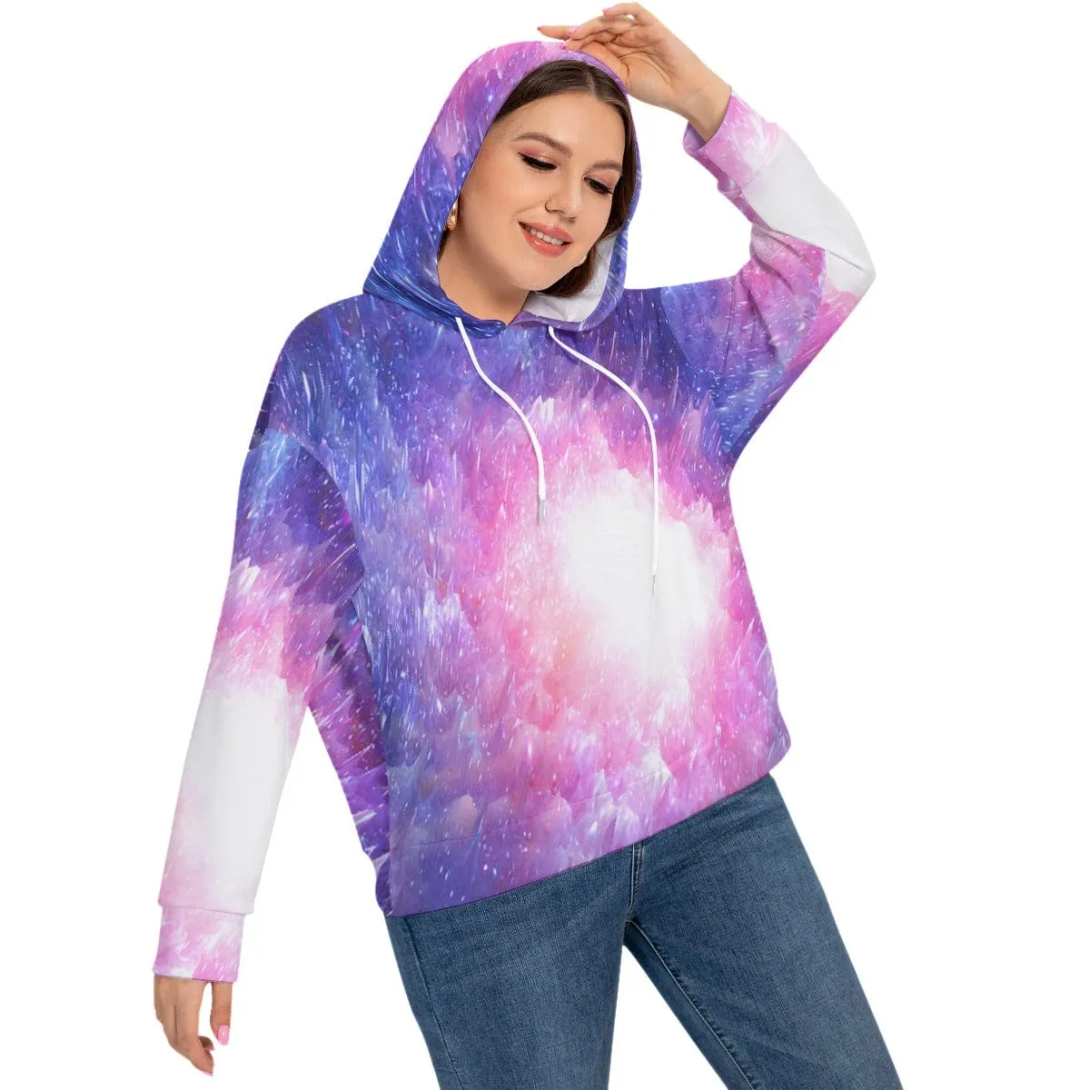 Chromatic Tie Dye Women's Long Sleeve Sweatshirt With Hood(Plus Size)