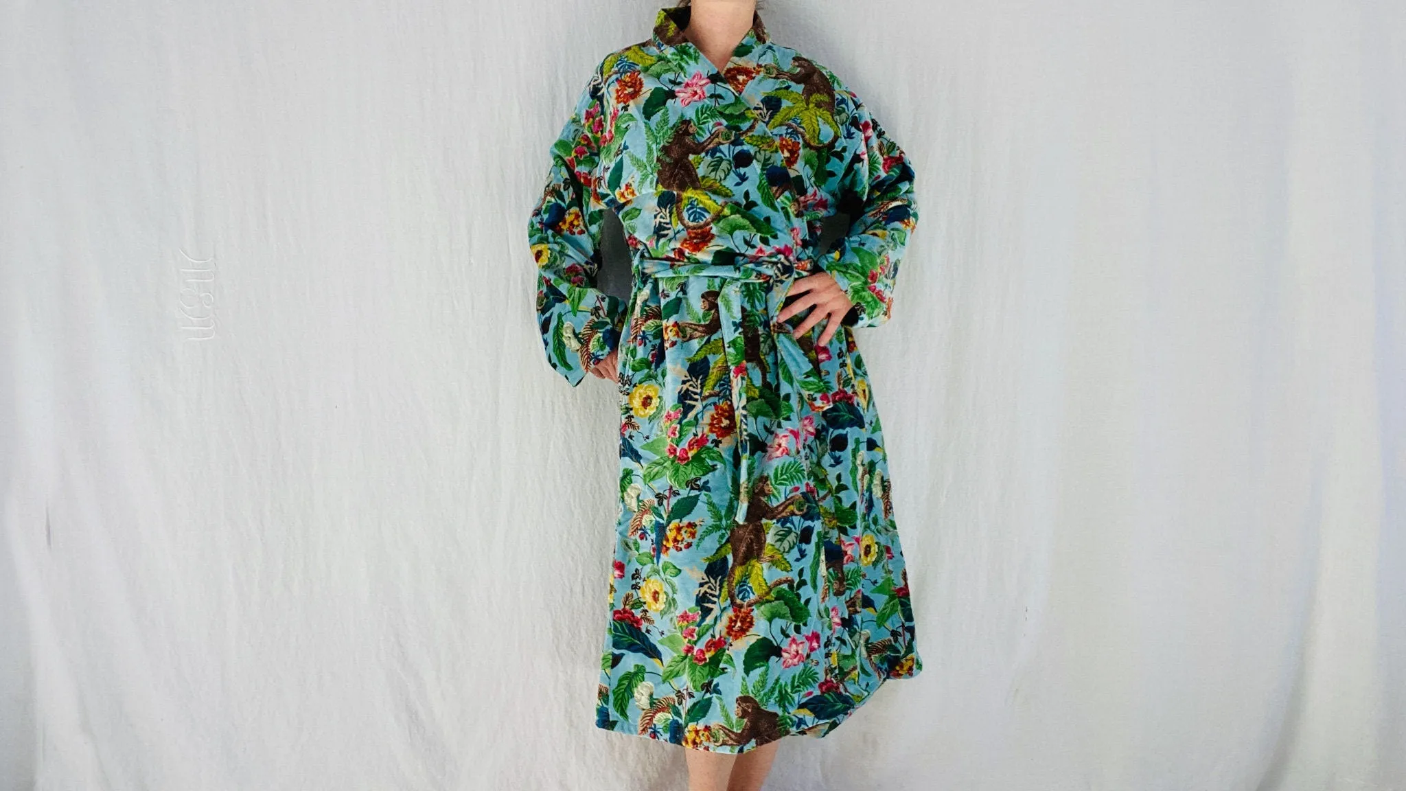 Cotton Velvet Printed Robe. Luxe Robe. Velveteen