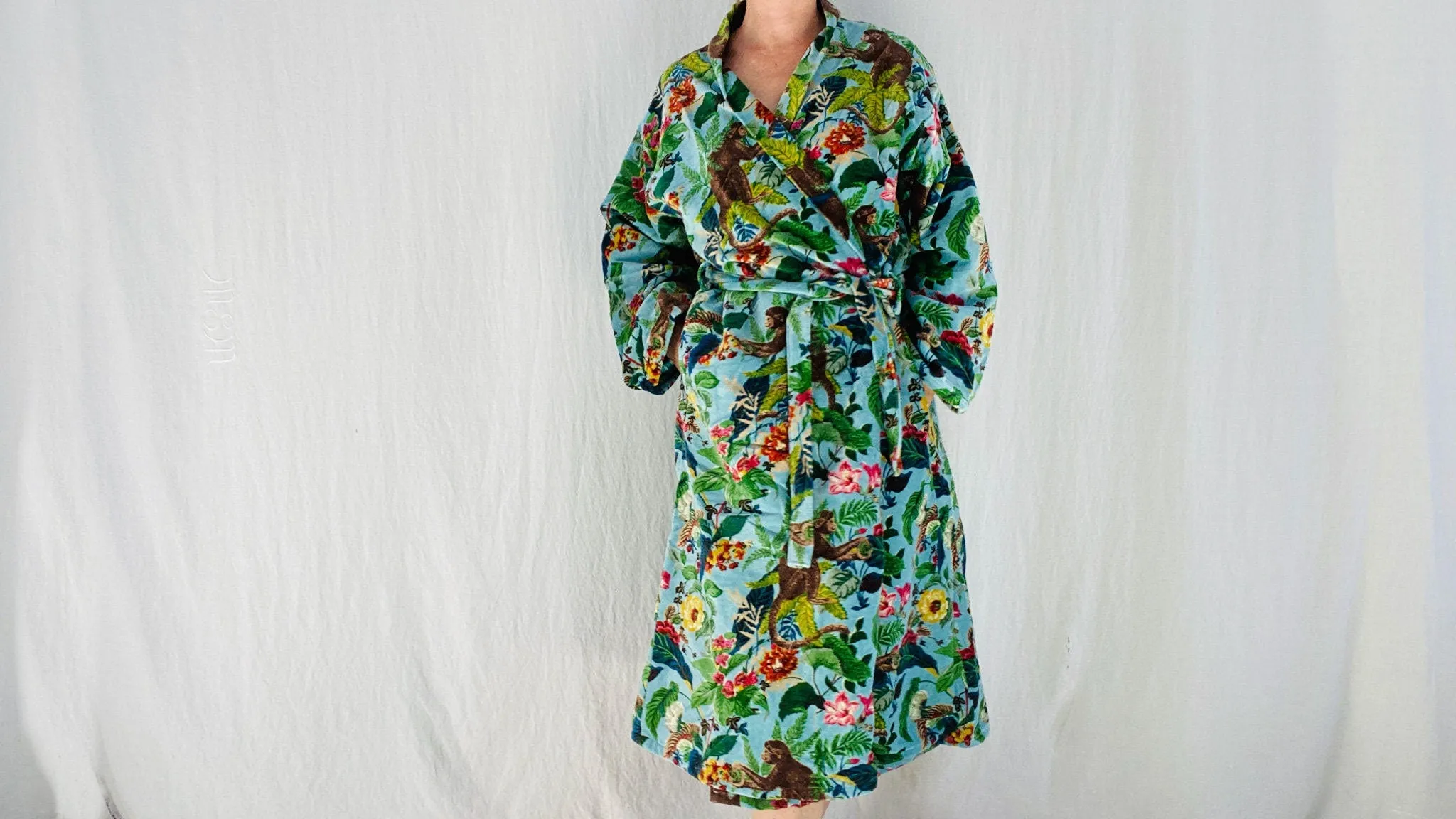 Cotton Velvet Printed Robe. Luxe Robe. Velveteen