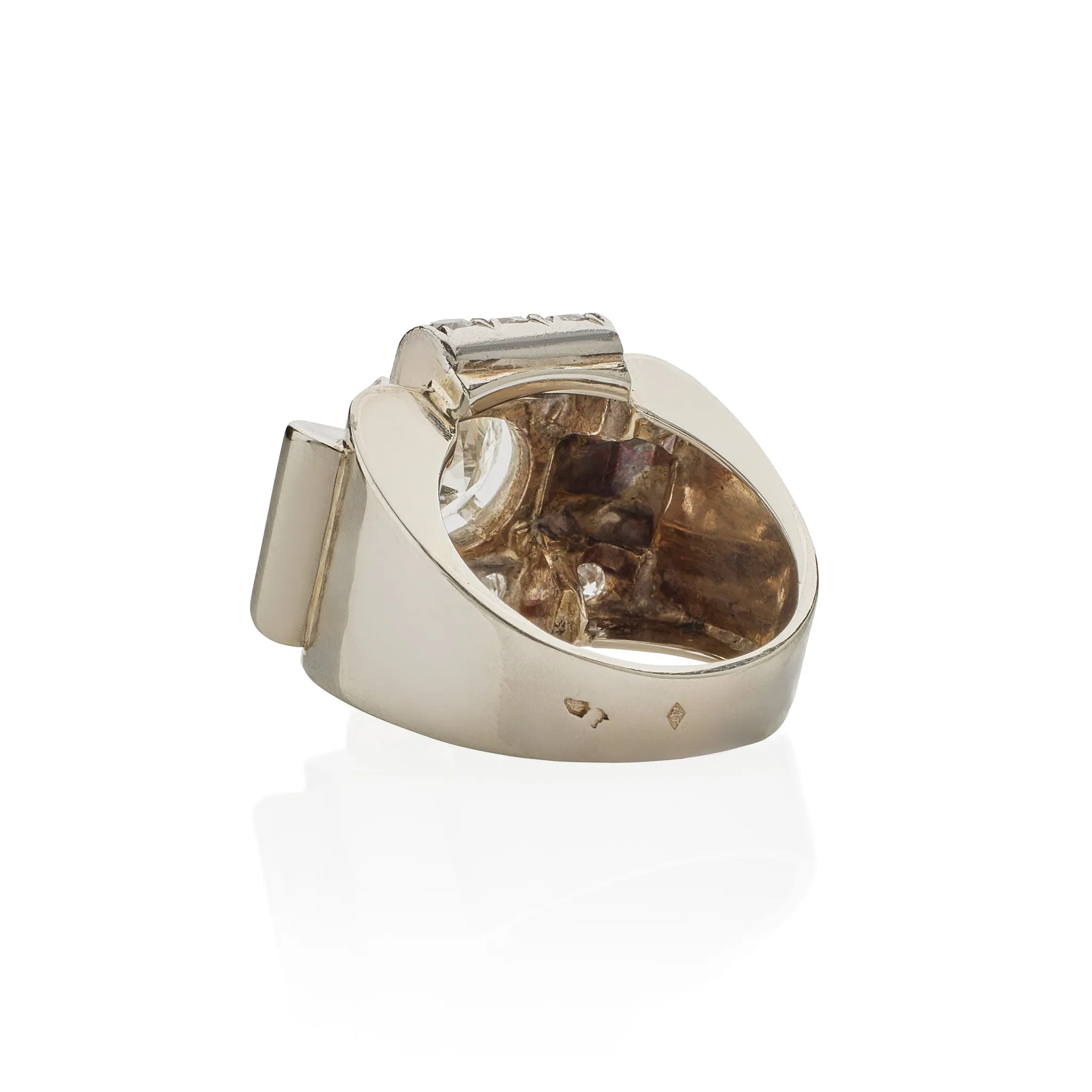 French Retro 18K White Gold and Diamond Ring
