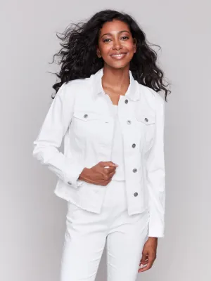 Fringe Denim Jacket Blanc, White