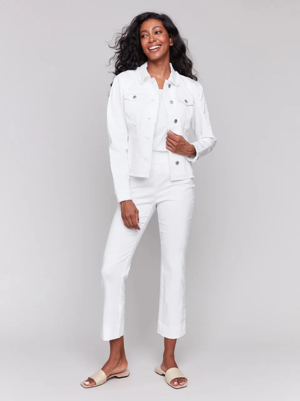 Fringe Denim Jacket Blanc, White