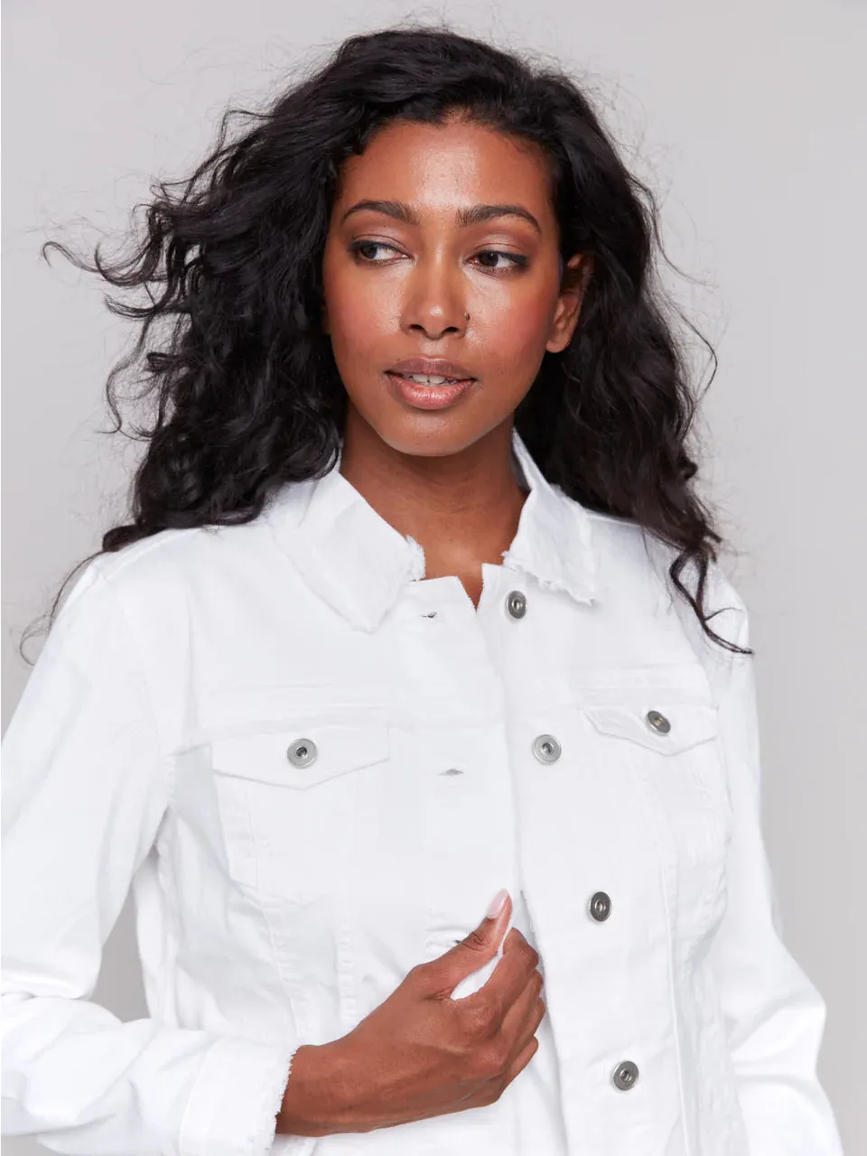 Fringe Denim Jacket Blanc, White