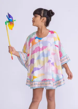 Girls Kaftan Poncho Top| Pastel Polka