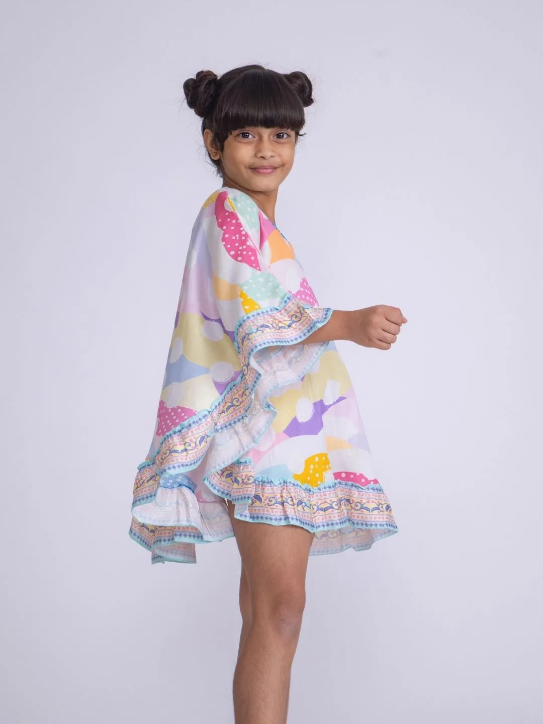 Girls Kaftan Poncho Top| Pastel Polka