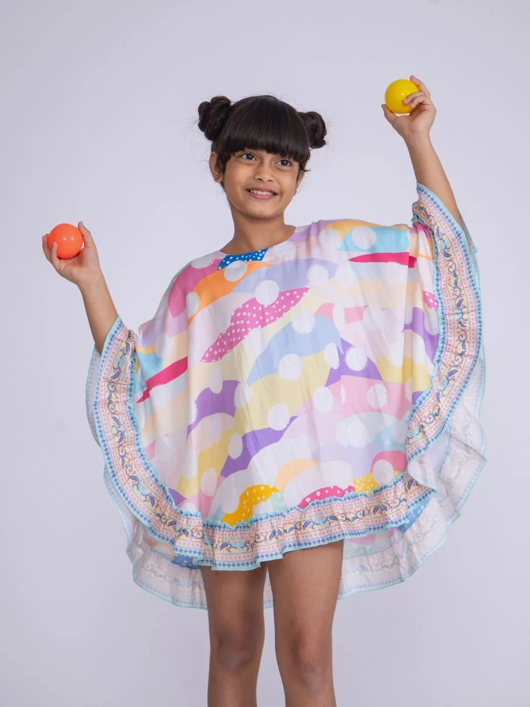 Girls Kaftan Poncho Top| Pastel Polka