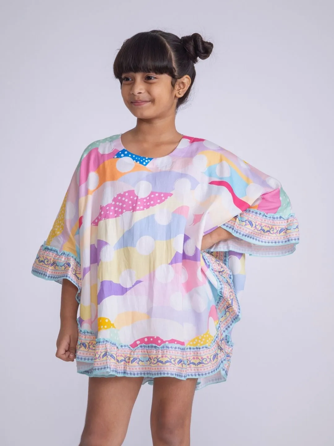 Girls Kaftan Poncho Top| Pastel Polka