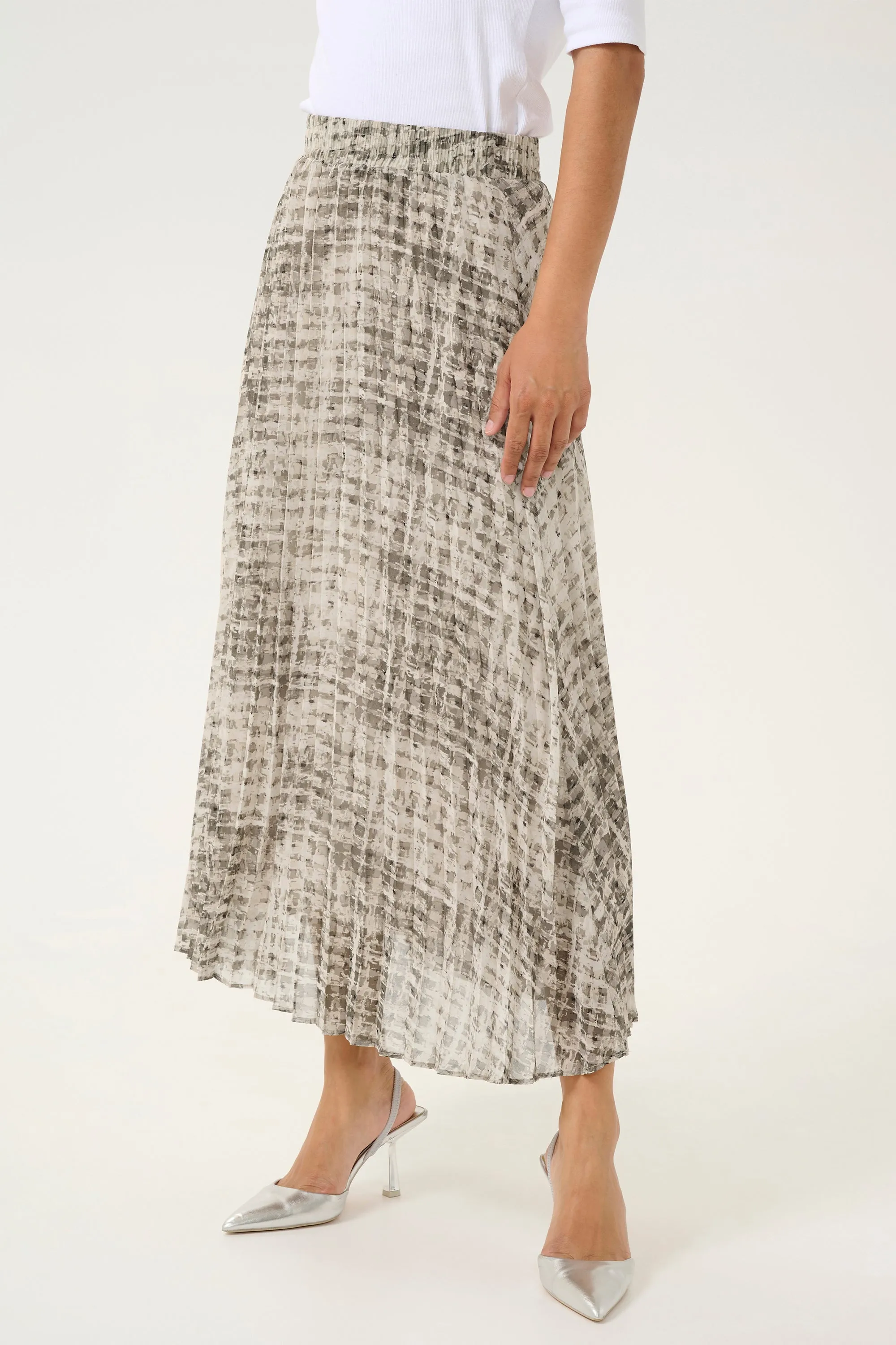 GREY TEXTURE CHECK PLEATED SKIRT
