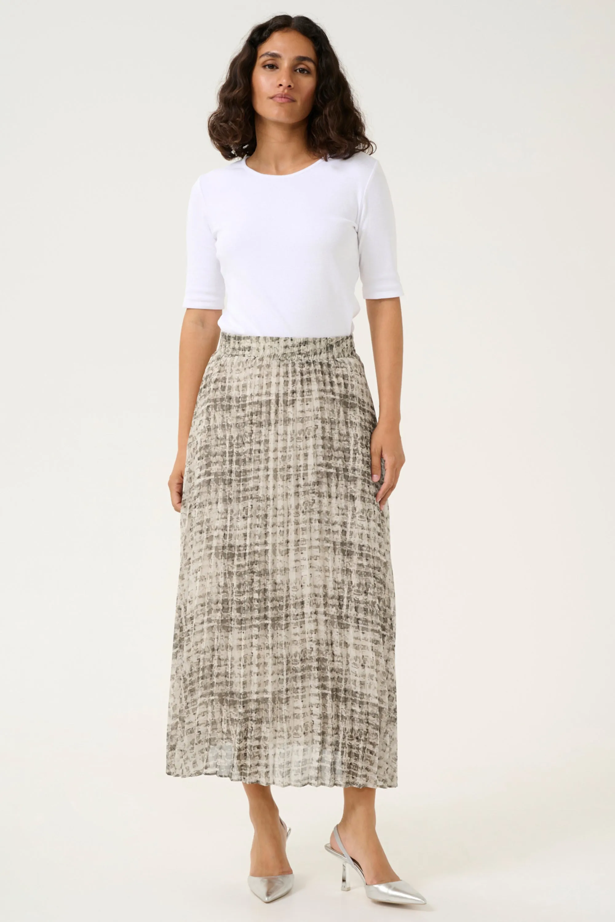 GREY TEXTURE CHECK PLEATED SKIRT