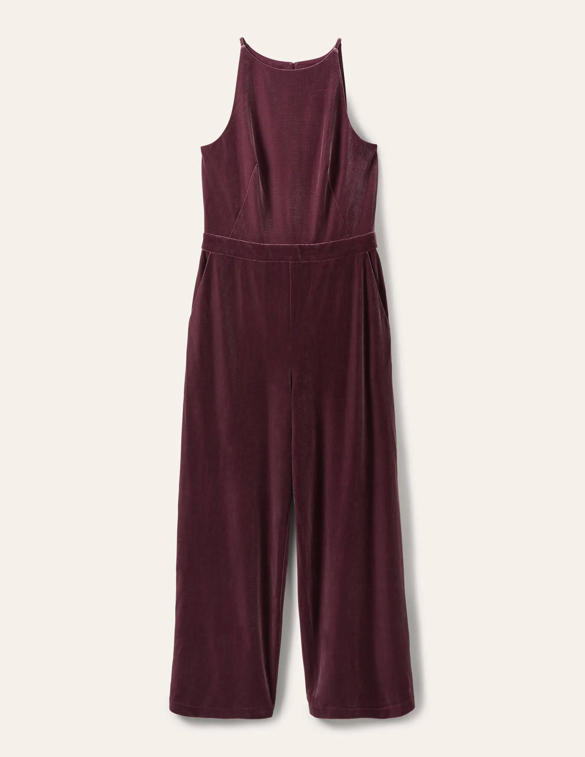 Halterneck Velvet Jumpsuit-Deep Wisteria