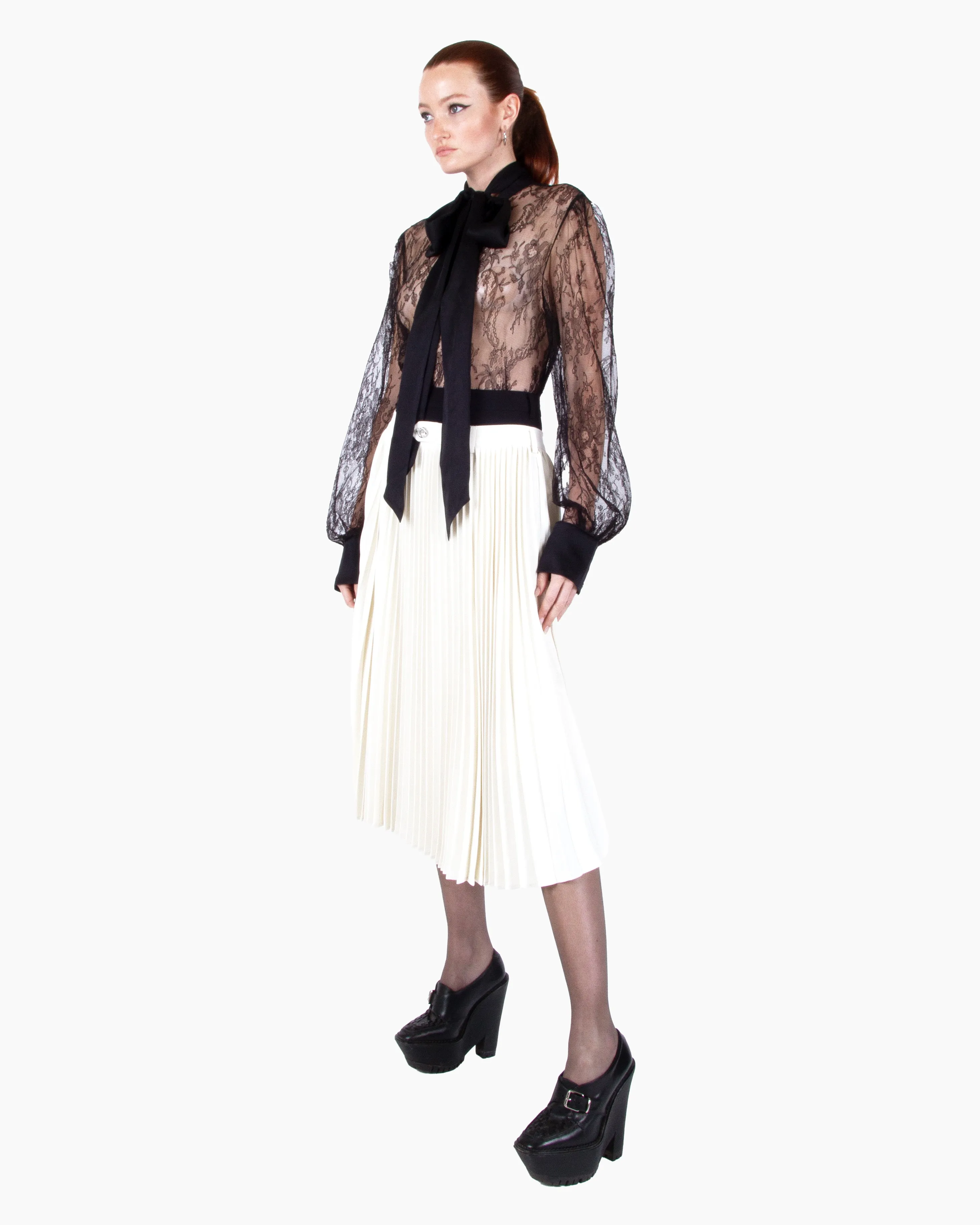 HAN WEN STUDIO Double-Waist Pleated Midi Skirt