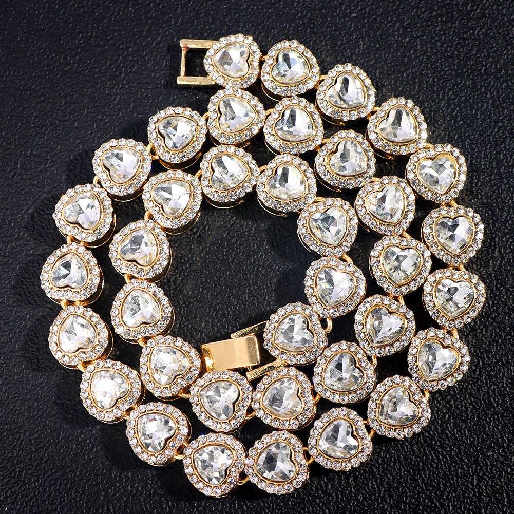 Iced Out Heart Shape Cuban Link Chain Necklace