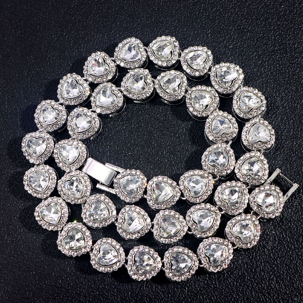 Iced Out Heart Shape Cuban Link Chain Necklace