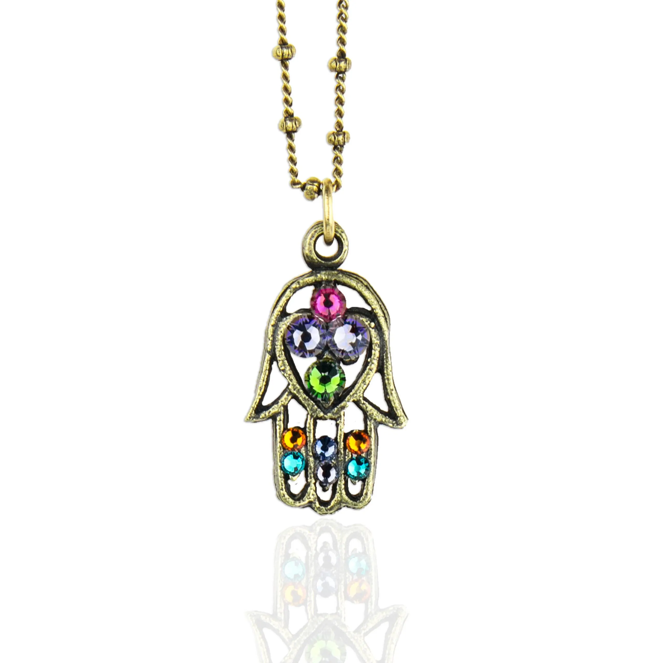 Imani Good Fortune Multicolored Crystal Hamsa Necklace