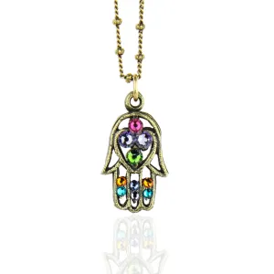 Imani Good Fortune Multicolored Crystal Hamsa Necklace