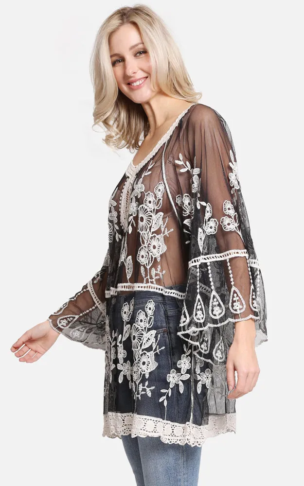 JP2247 Floral Pattern Lace Cover Up Poncho