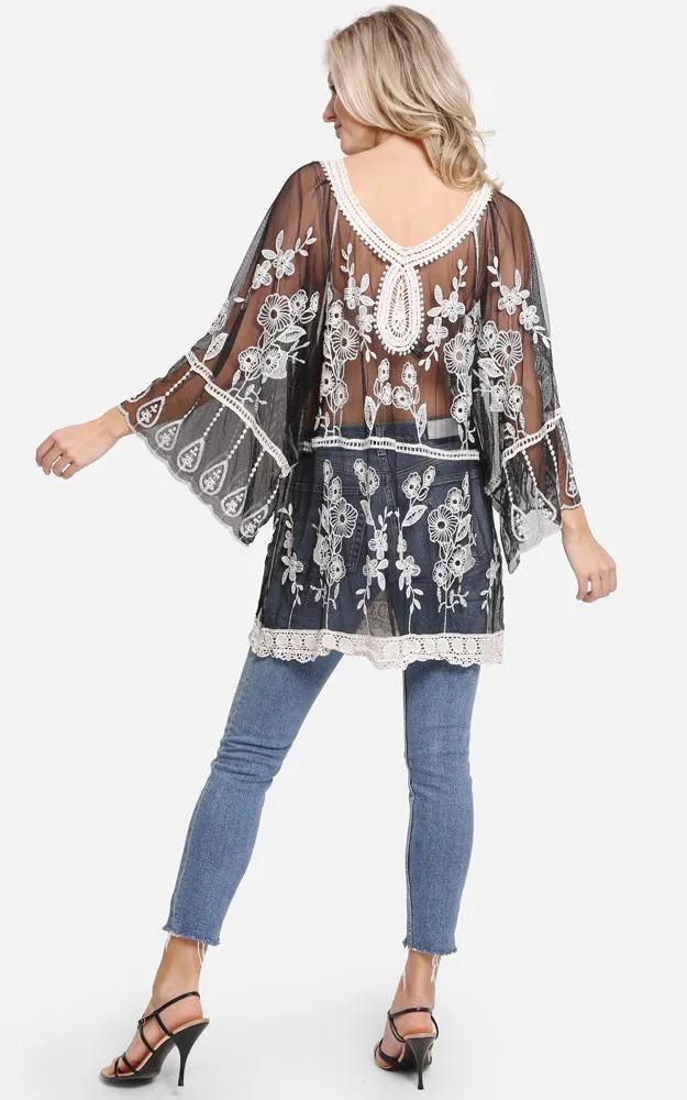 JP2247 Floral Pattern Lace Cover Up Poncho