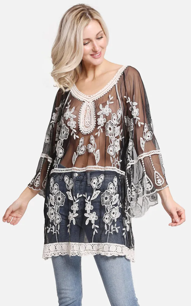JP2247 Floral Pattern Lace Cover Up Poncho