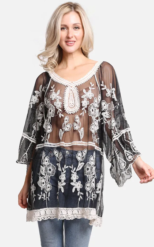 JP2247 Floral Pattern Lace Cover Up Poncho