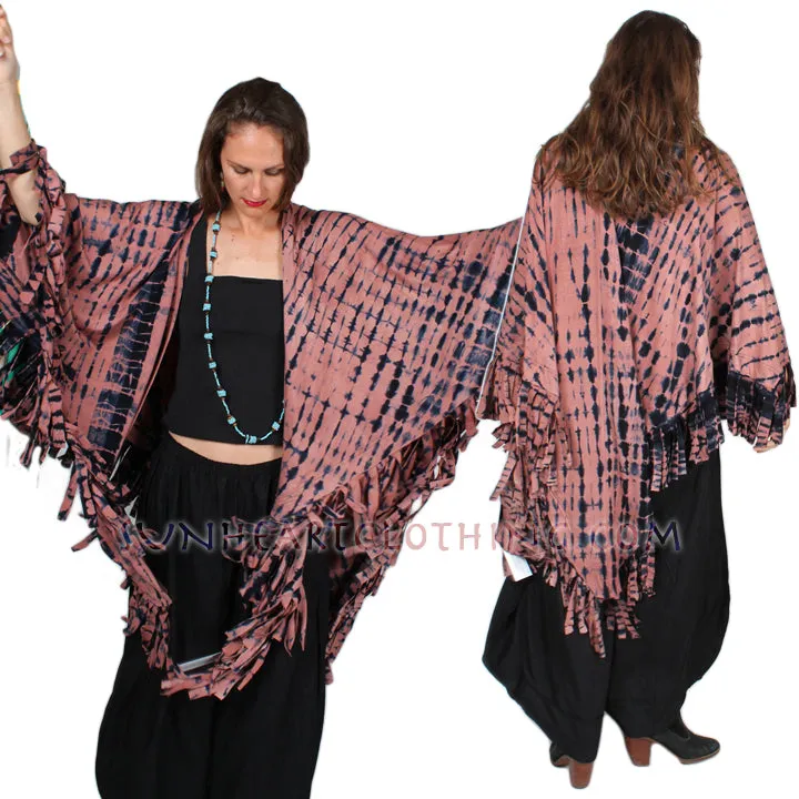 Last One! Sunheart Malibu Batik Fringe Ruana Jacket Hippie Chic Plus Resort Wear Artisan