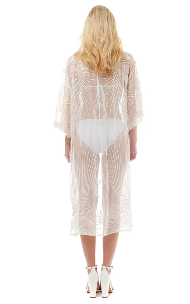 LOF1022 Swirl Pattern Sheer Lace Cover Up Cardigan