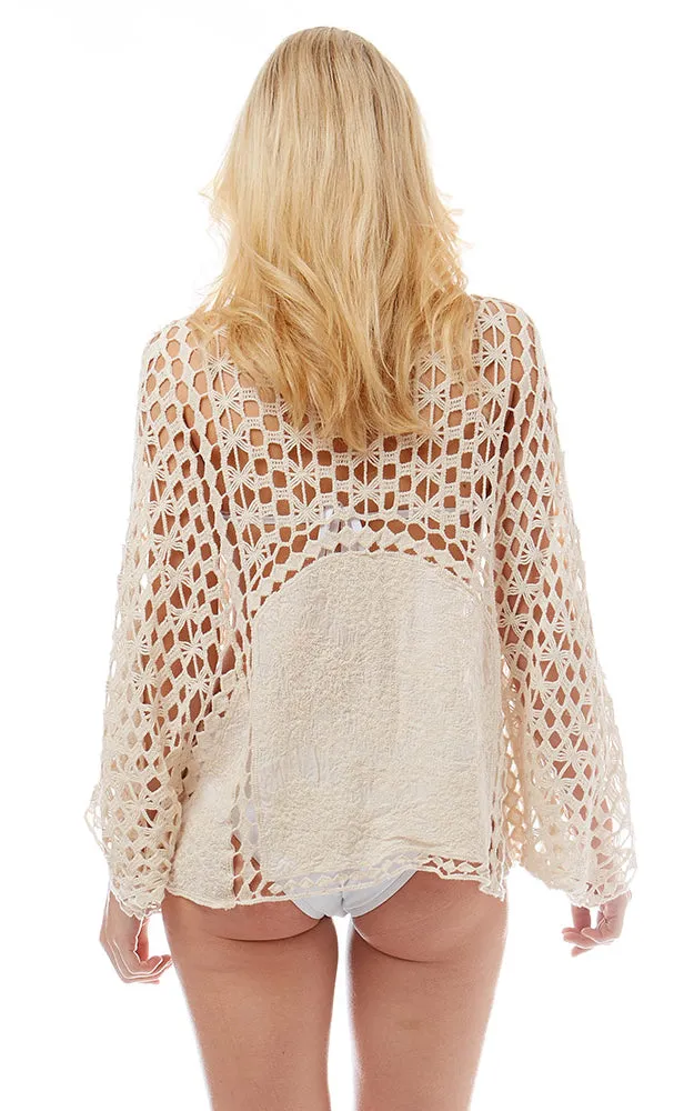 LOF1029 Crochet Sheer Top Cover Up Poncho