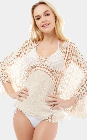 LOF1029 Crochet Sheer Top Cover Up Poncho