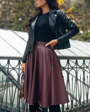 Pleated Leather Midi Skirt