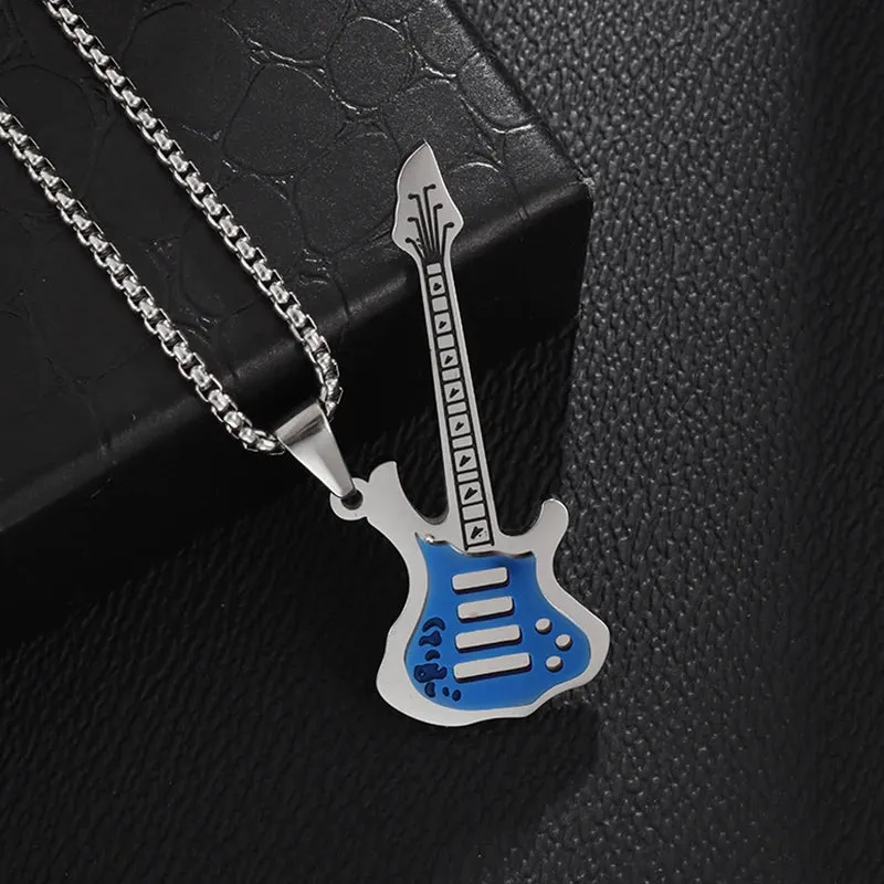 Punk Rock Music Guitar Necklace Men Women Gothic Pendant Necklace Fashion Personalized Gift Hip Hop Biker Jewelry for Boyfriend