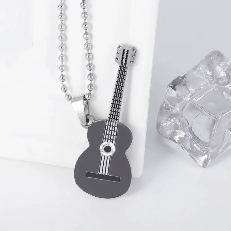 Punk Rock Music Guitar Necklace Men Women Gothic Pendant Necklace Fashion Personalized Gift Hip Hop Biker Jewelry for Boyfriend
