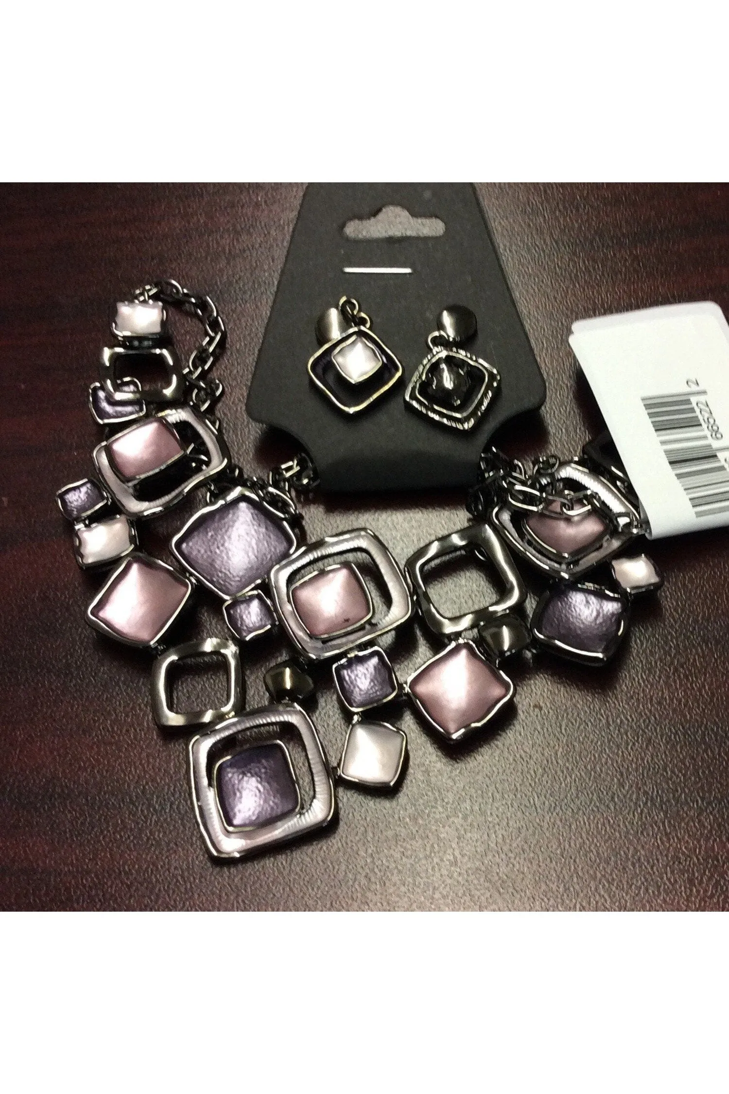 Purple Metal Square Necklace Set
