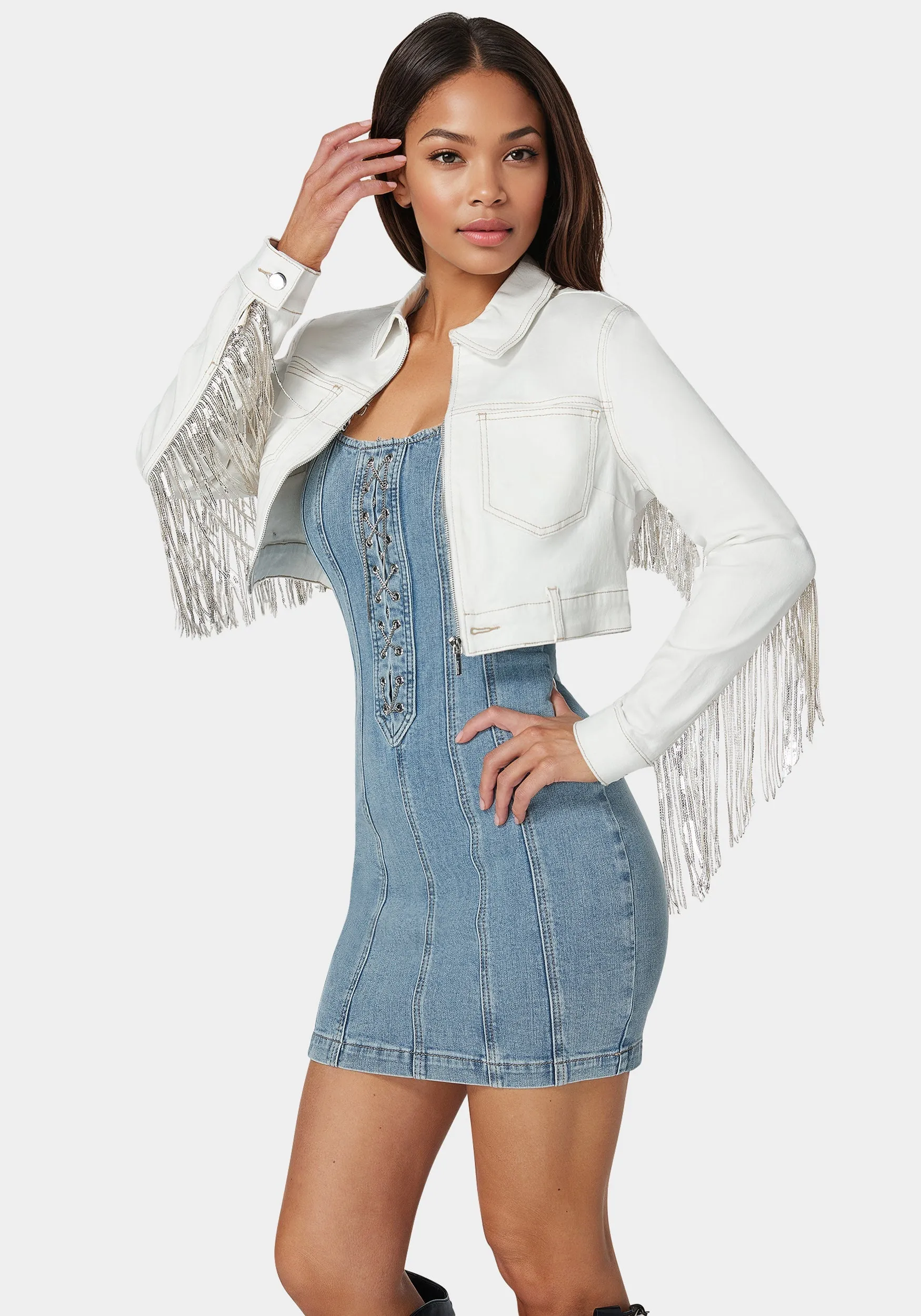 Sequin Fringe Denim Jacket