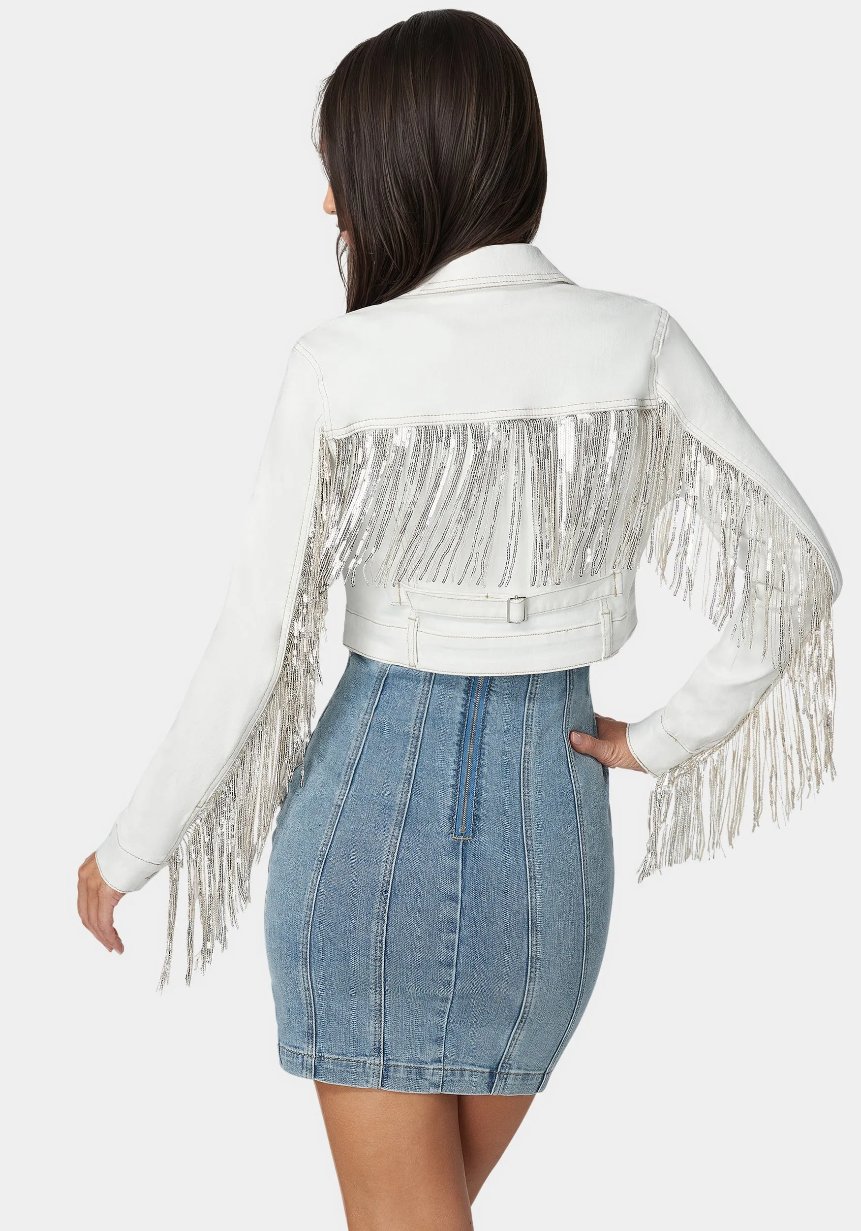 Sequin Fringe Denim Jacket