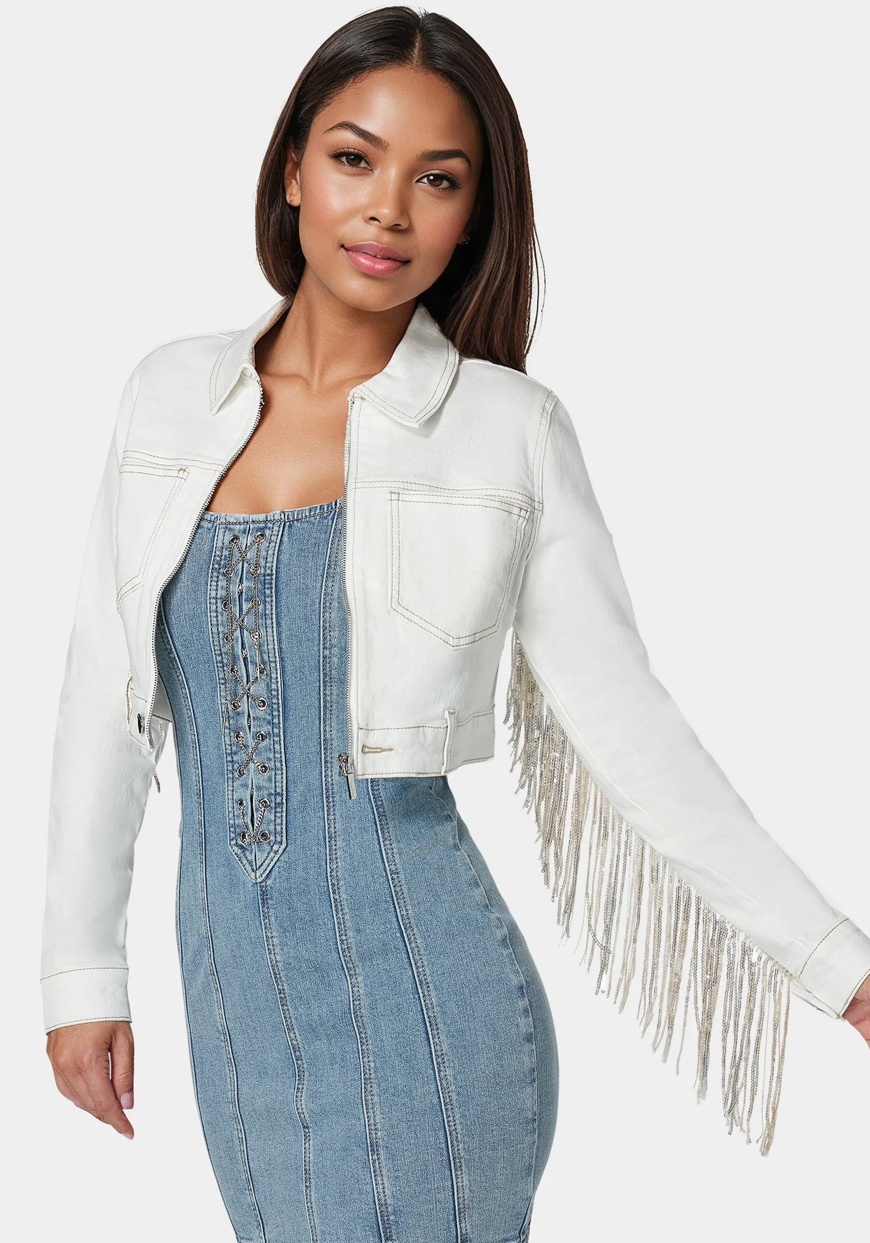 Sequin Fringe Denim Jacket