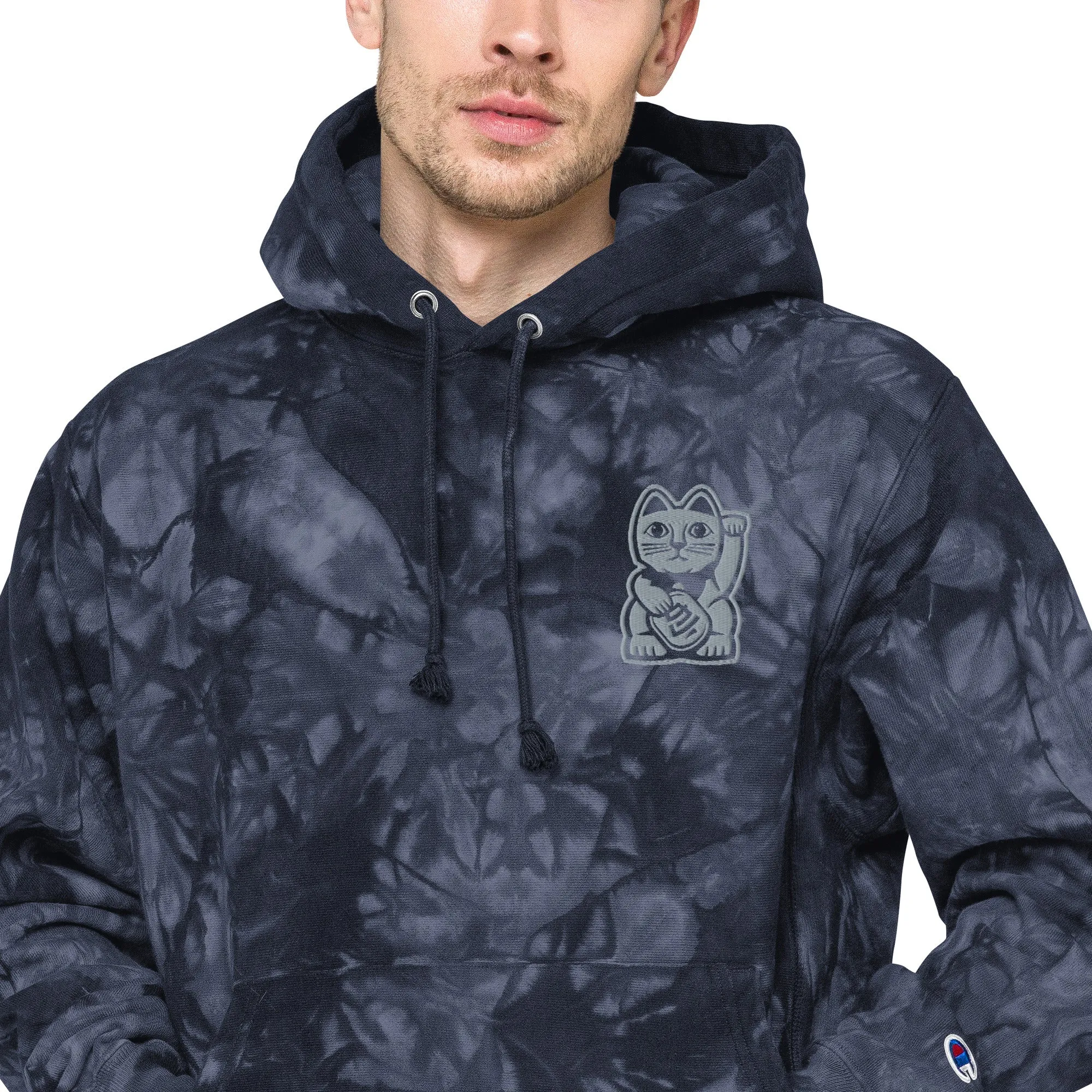 TIE DYE PULL OVER CHAMPION® HOODIE - BLACK
