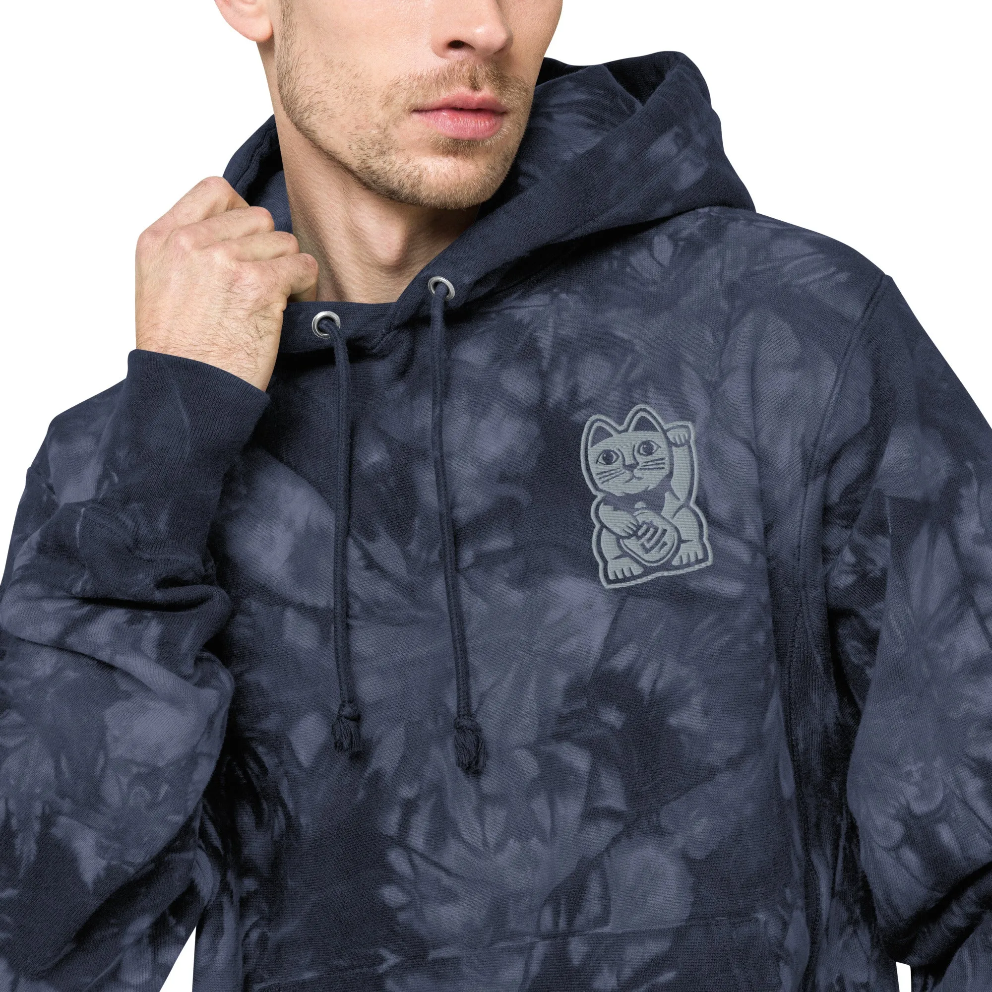 TIE DYE PULL OVER CHAMPION® HOODIE - BLACK