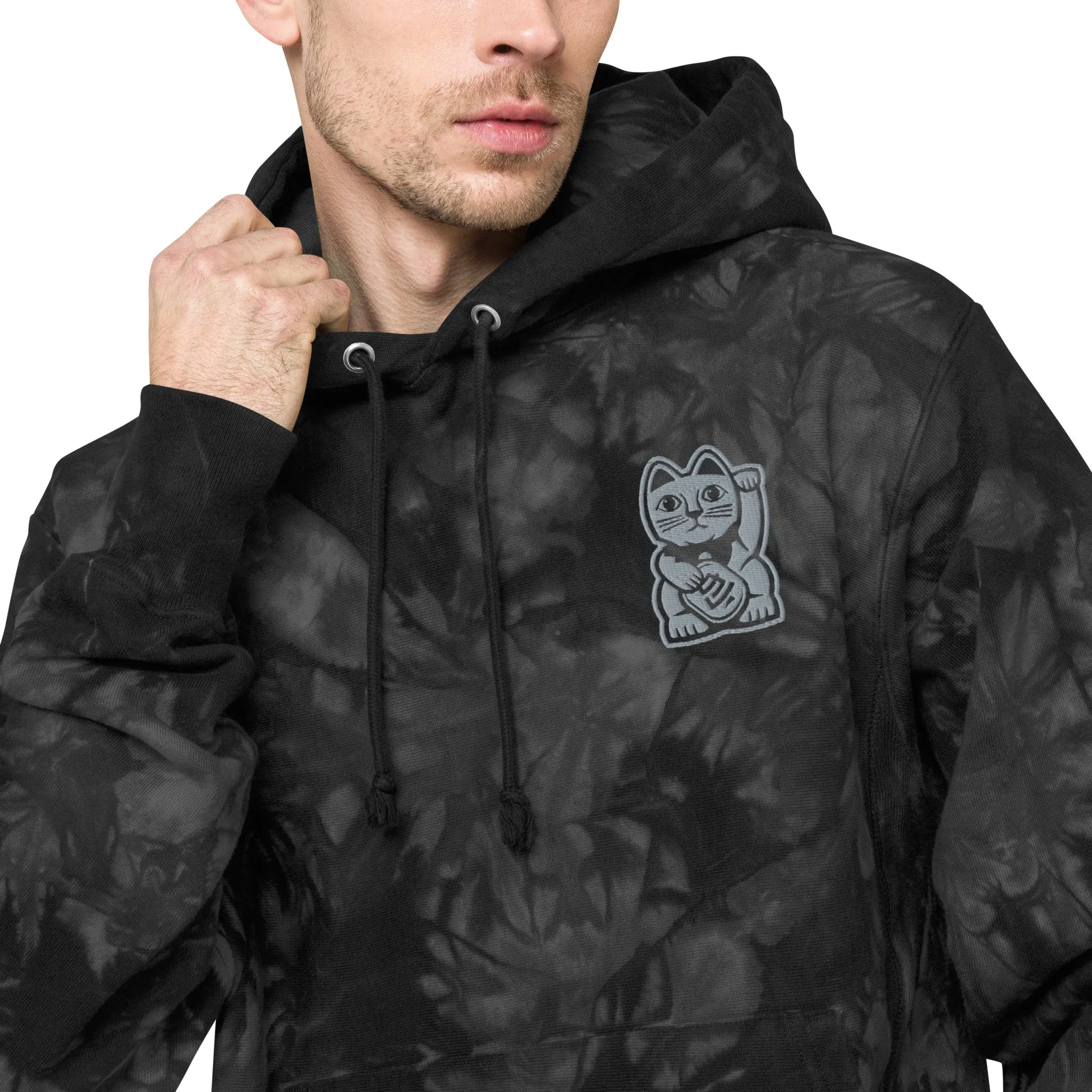 TIE DYE PULL OVER CHAMPION® HOODIE - BLACK
