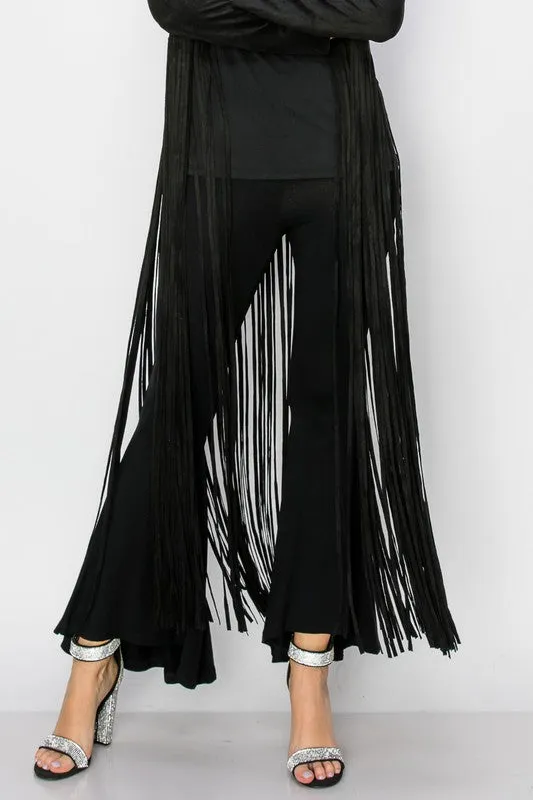Vegan Suede Jacket With Longe Fringe - Black
