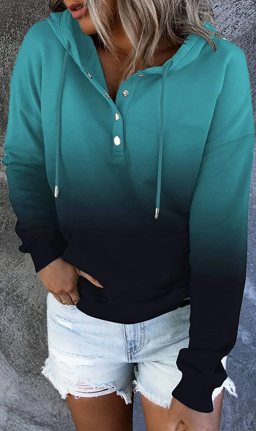 VIEACTIVEWEAR Hoodie for Women Tie Dye Sweatshirt Button Down Tops Casual Long Sleeve Oversize Pullover