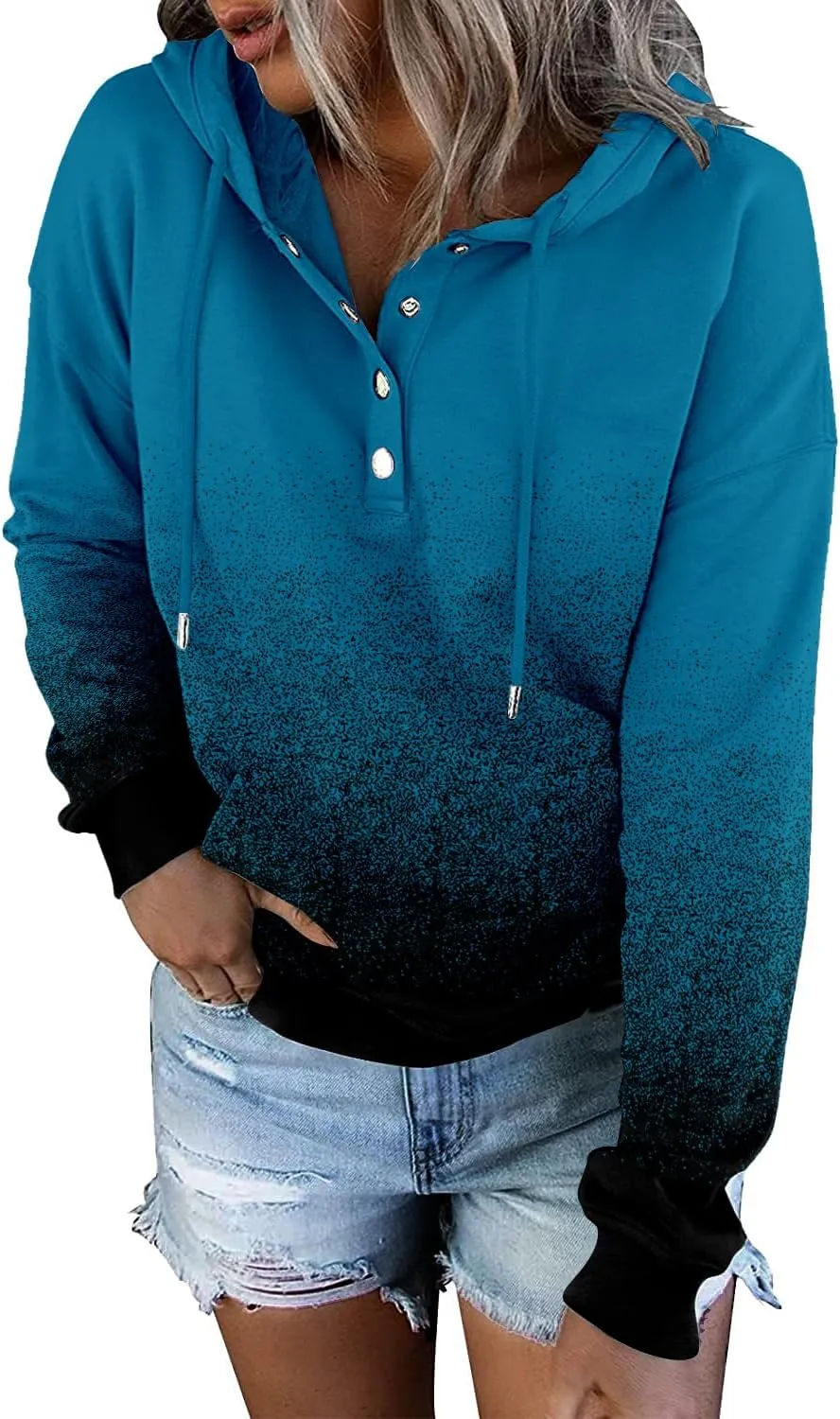 VIEACTIVEWEAR Hoodie for Women Tie Dye Sweatshirt Button Down Tops Casual Long Sleeve Oversize Pullover